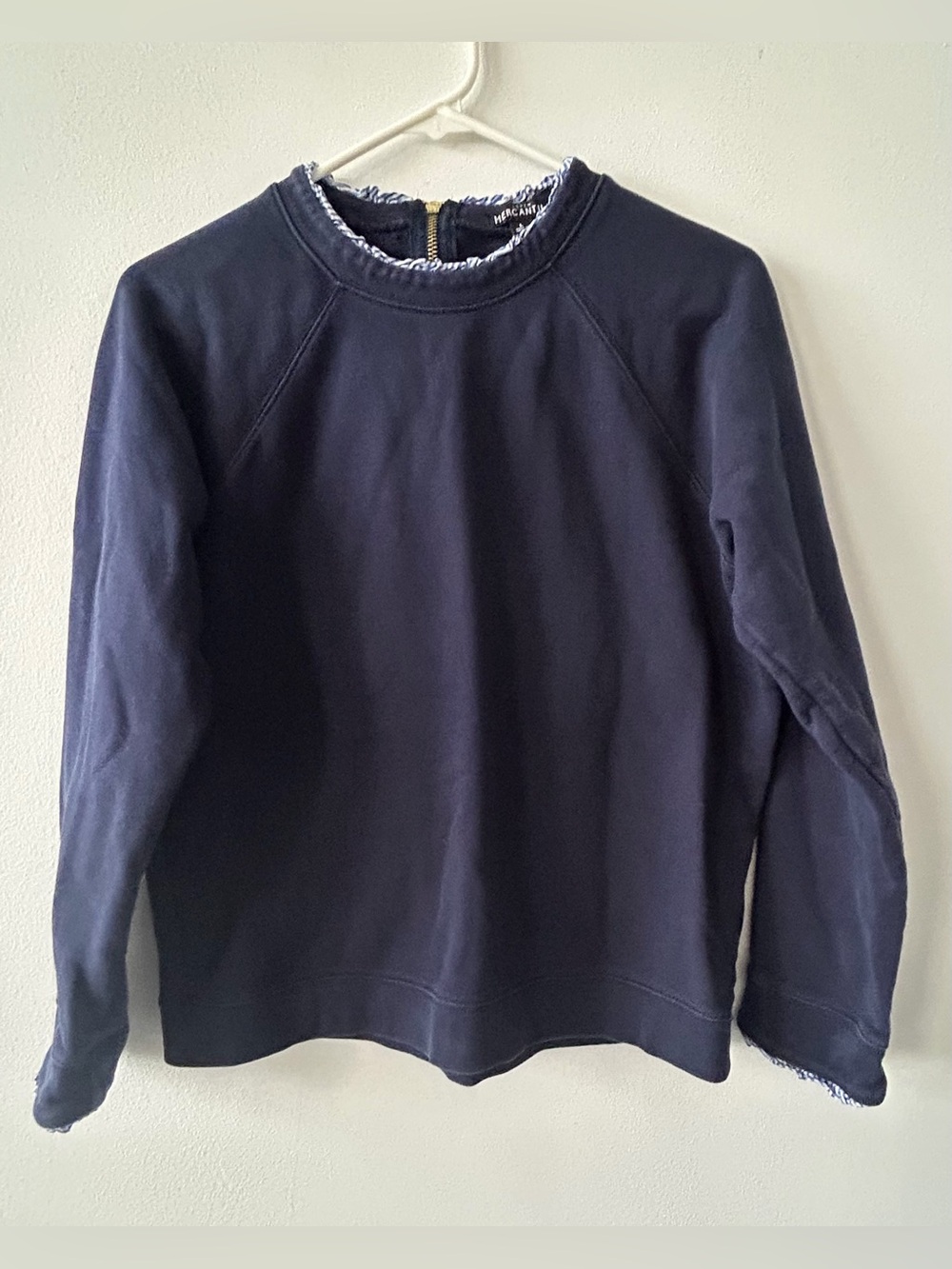J. Crew Mercantile Classic Navy  Crewneck Sweater edge trim